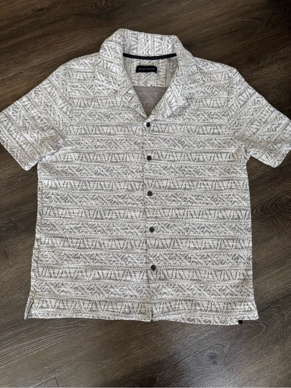 Elie Tahari Gray-Patterned Short Sleeve Button-Down Shirt